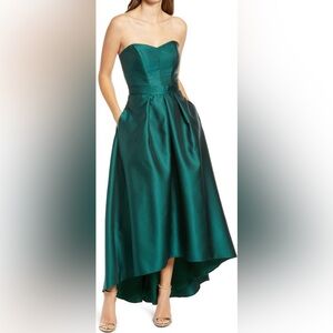 Strapless Hunter Green High Low Ballgown
